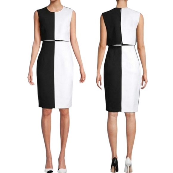 NWT Toccin NY Color Block Overlay Sheath Dress Size 14 - Picture 1 of 15